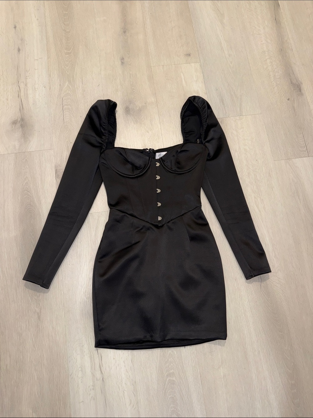 Oh Polly Black Long Sleeve Corset-Style Mini Dress